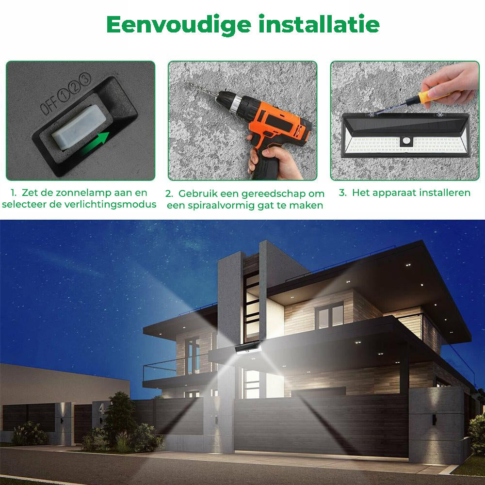 118 LED Solar Wandlamp voor de Schutting – 1000 Lumen Helderheid