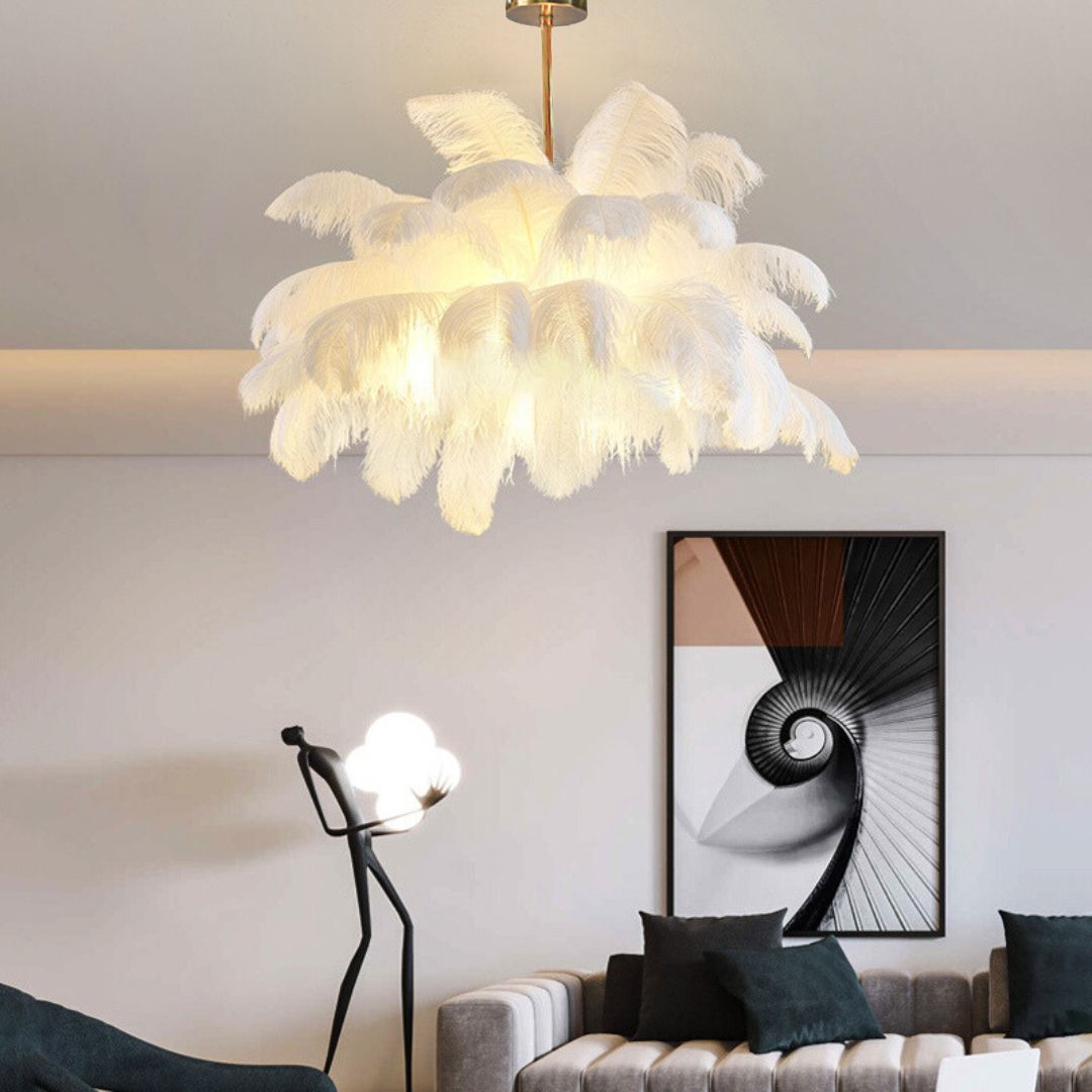 Feathra – Elegante Plafondlamp met Veren