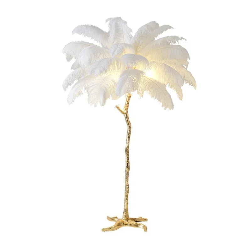 Feathra – Luxe vloerlamp met struisvogelveren voor woon- of slaapkamerdecoratie