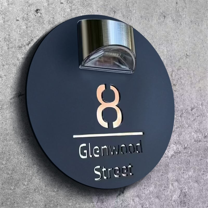 Gepersonaliseerd Circulair Solar Huisnaambord met Lasergravure