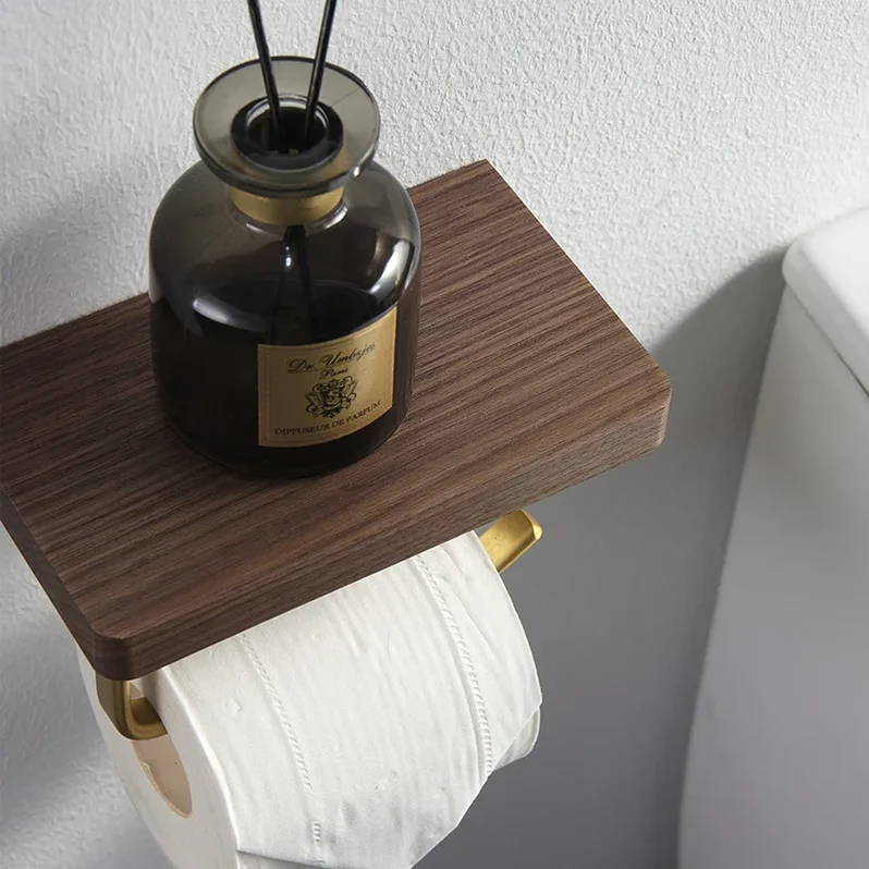 Decoris - Toiletrolhouder van Messing en Hout