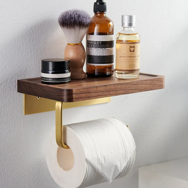 Decoris - Toiletrolhouder van Messing en Hout