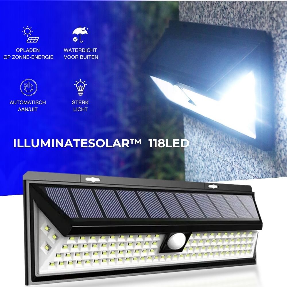 118 LED Solar Wandlamp voor de Schutting – 1000 Lumen Helderheid