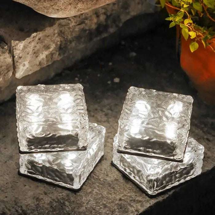 LumiBrick – Zonne-Glasbloklampen voor Tuin & Pad (Set van 4)