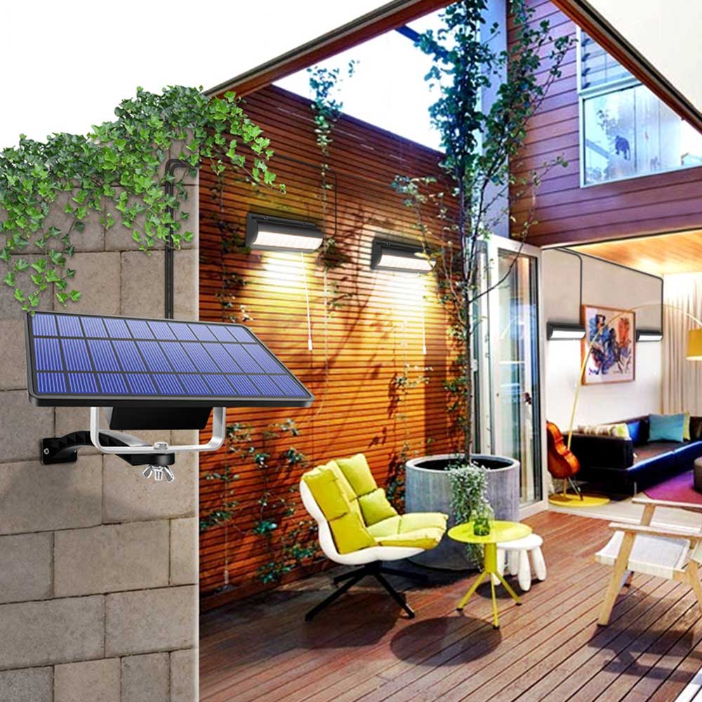 Wall lamp with solar cells and separate panel