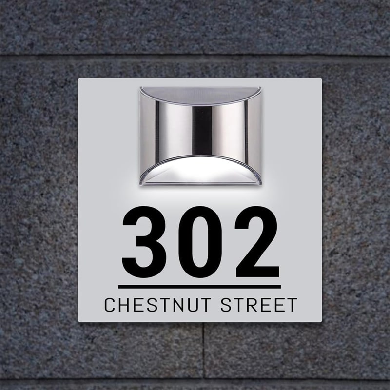 Zonne-energie Huisnummerbord – Personaliseerbaar & Rechthoekig met LED-verlichting