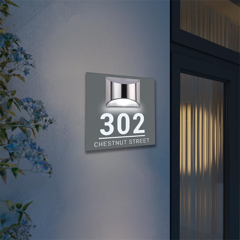 Zonne-energie Huisnummerbord – Personaliseerbaar & Rechthoekig met LED-verlichting