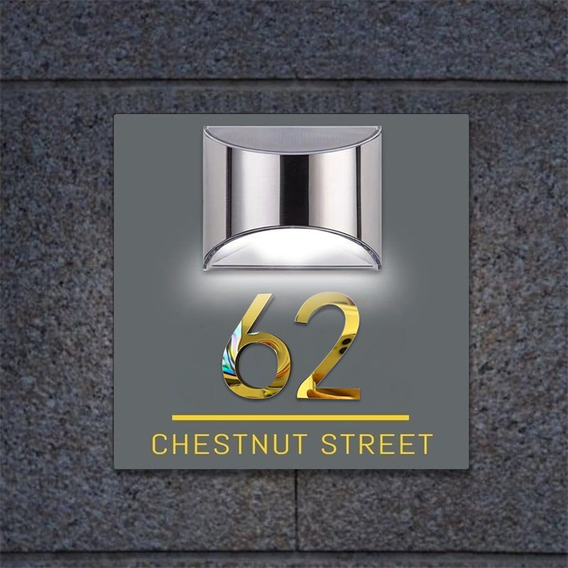 Personalized Rectangular Solar 3D House Number Plaque