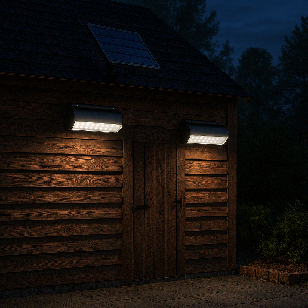 Wandlamp op zonne-energie met dubbele kop en apart paneela